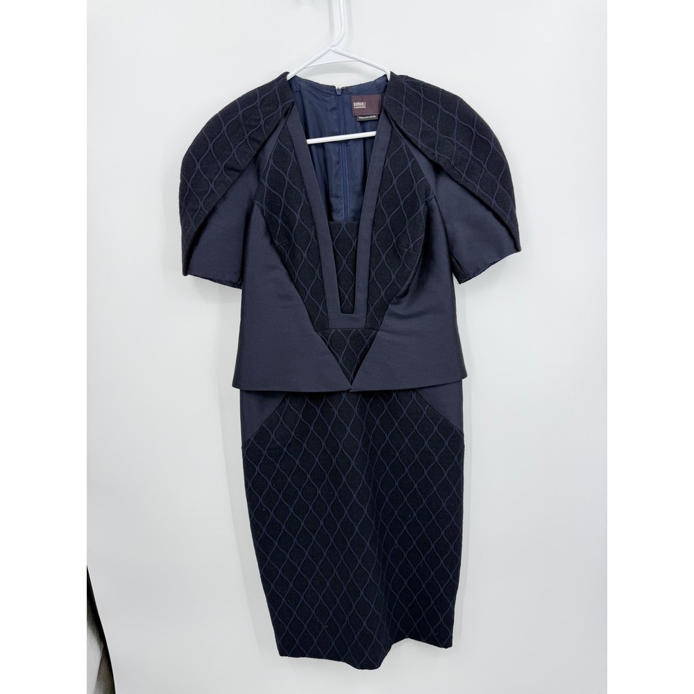 Bibhu Mohapatra Structured Quilted Sheath Dress‎ Womens 6 Navy Sculptural Cap